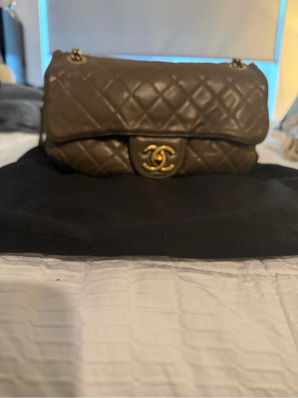 CHANEL Shiva Quilted Iridescent Taupe handbag with Gold Hardware